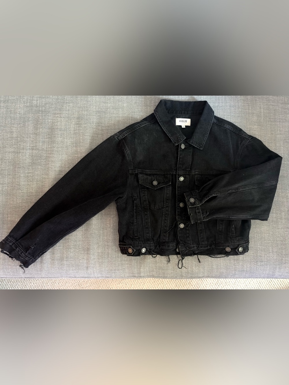 Agolde Black Cropped Distressed Denim Jacket